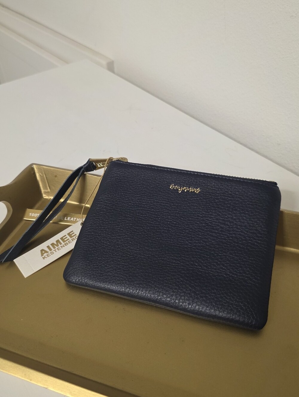 Aimee Kestenberg Navy Pebbled Leather Wristlet